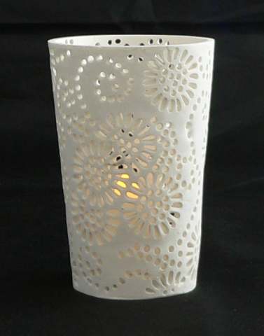 White Sun Flower Tea Light Candle Holder - Bulk Buy - Tall Punch Holes